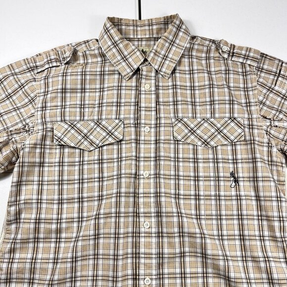 Akademiks Plaid Button Down Short Sleeve Shirt Brown Men’s Size XXL - Picture 2 of 6